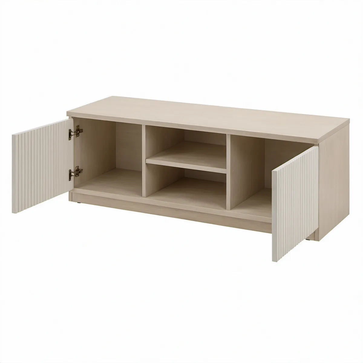 Szafka RTV beżowa 120 x 40 x 50 cm z 2 drzwiami i frezowanymi frontami