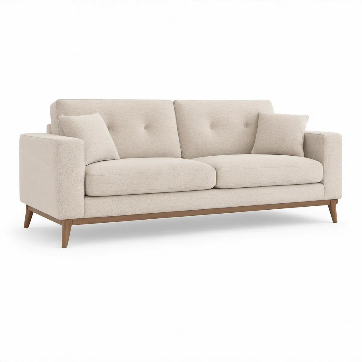 Sofa 3-osobowa Ecru z drewnianymi nogami, 200 x 90 x 85 cm