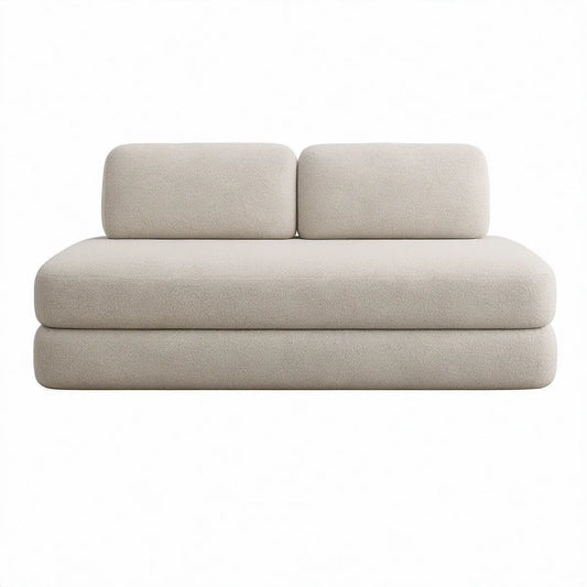 Beżowa sofa dwuosobowa z tkaniny bouclé, 180 × 95 × 78 cm
