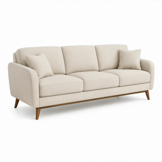Kremowa sofa trzyosobowa z drewnianymi nogami 210 x 90 x 85 cm