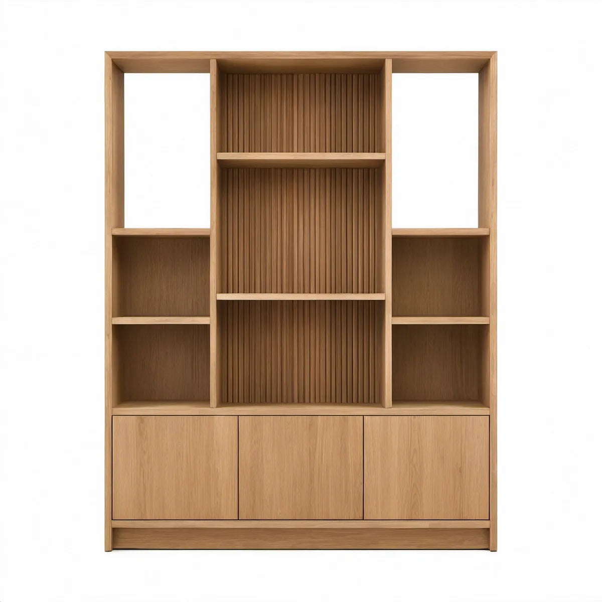 Regał z szafką z fornirowanej płyty MDF, naturalny dąb, 120 × 35 × 200 cm