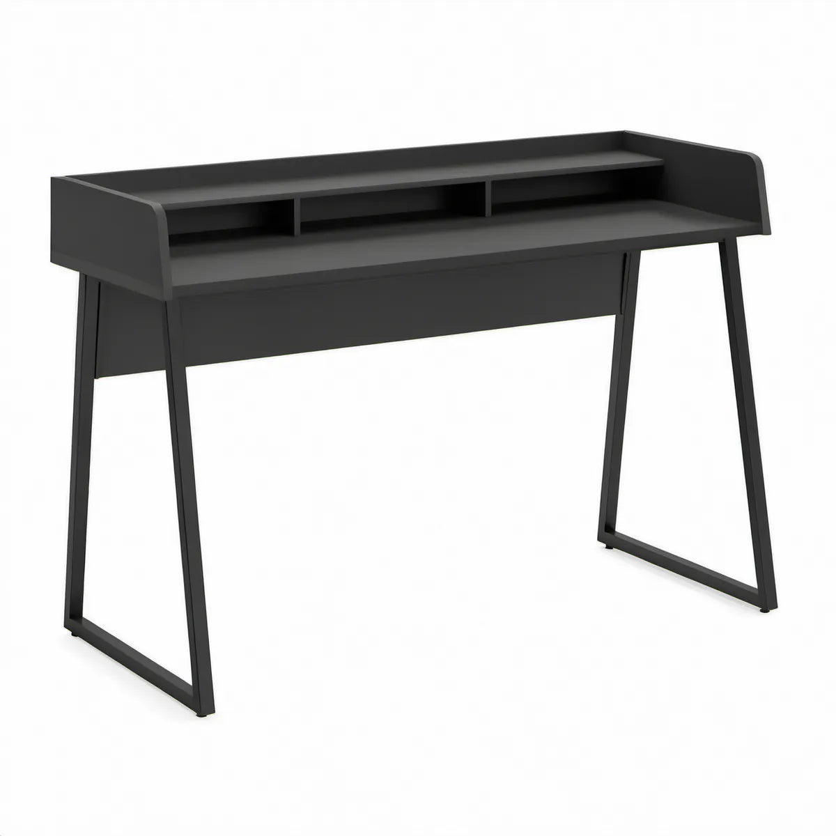 Czarne biurko komputerowe z nadstawką i 3 przegrodami 100 x 50 x 90 cm MDF stal