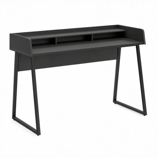 Czarne biurko komputerowe z nadstawką i 3 przegrodami 100 x 50 x 90 cm MDF stal