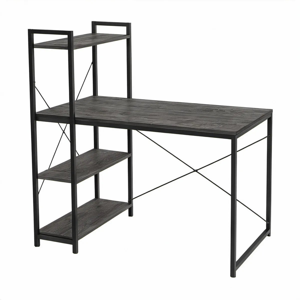 Biurko komputerowe z regałem 120 x 60 x 120 cm czarno-szare