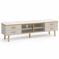 Szafka RTV 180 x 40 x 55 cm z MDF i szkła hartowanego, biało-złota