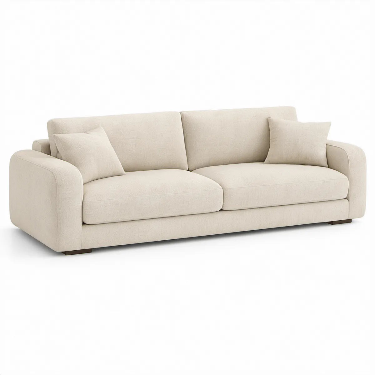 Beżowa sofa trzyosobowa z poduszkami, 230 x 95 x 85 cm