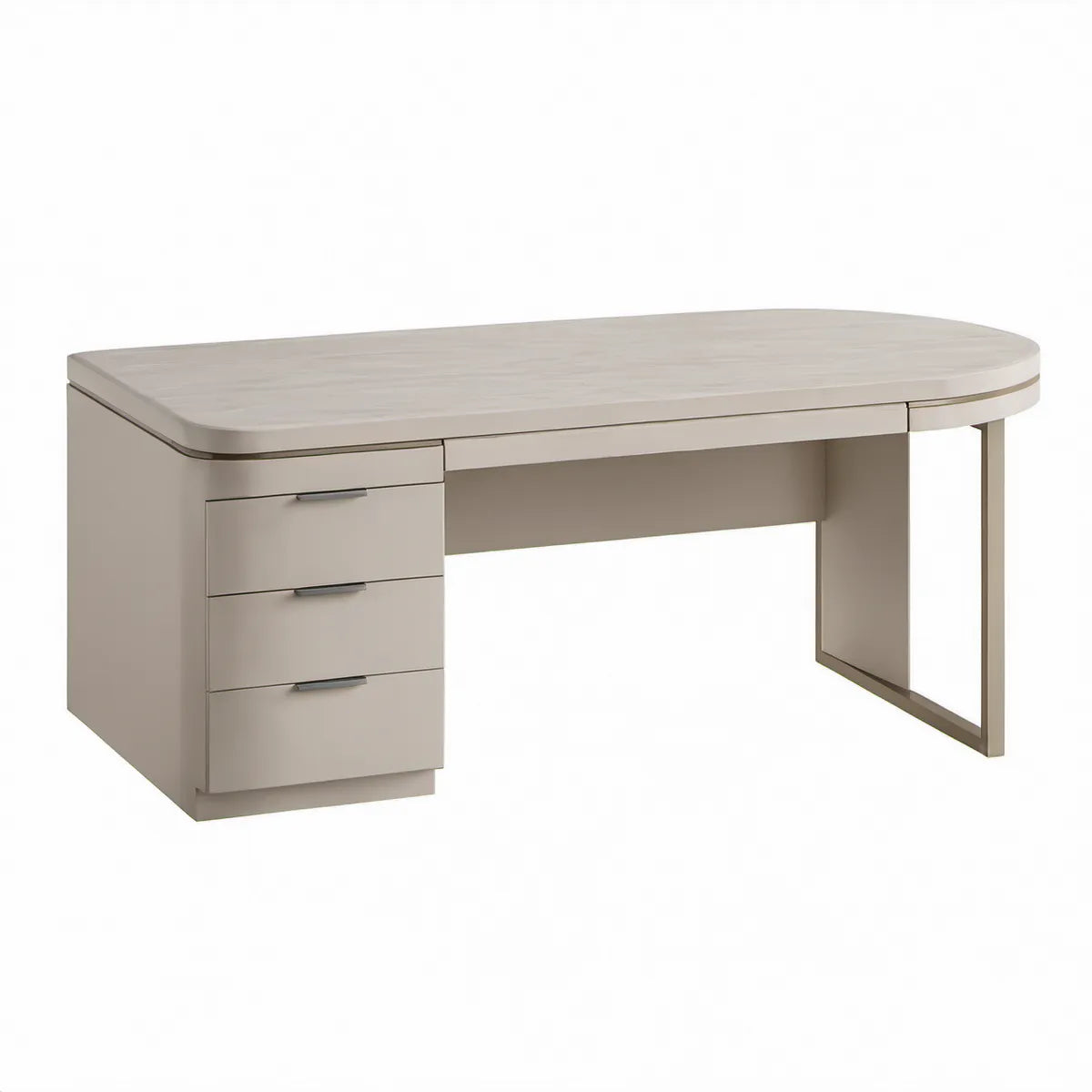Jasnoszare biurko z 3 szufladami, blatem z jasnego drewna, 140 × 60 × 75 cm