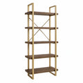 Regał industrialny 5 półek 80 x 30 x 180 cm MDF i stal, orzechowy/złoty