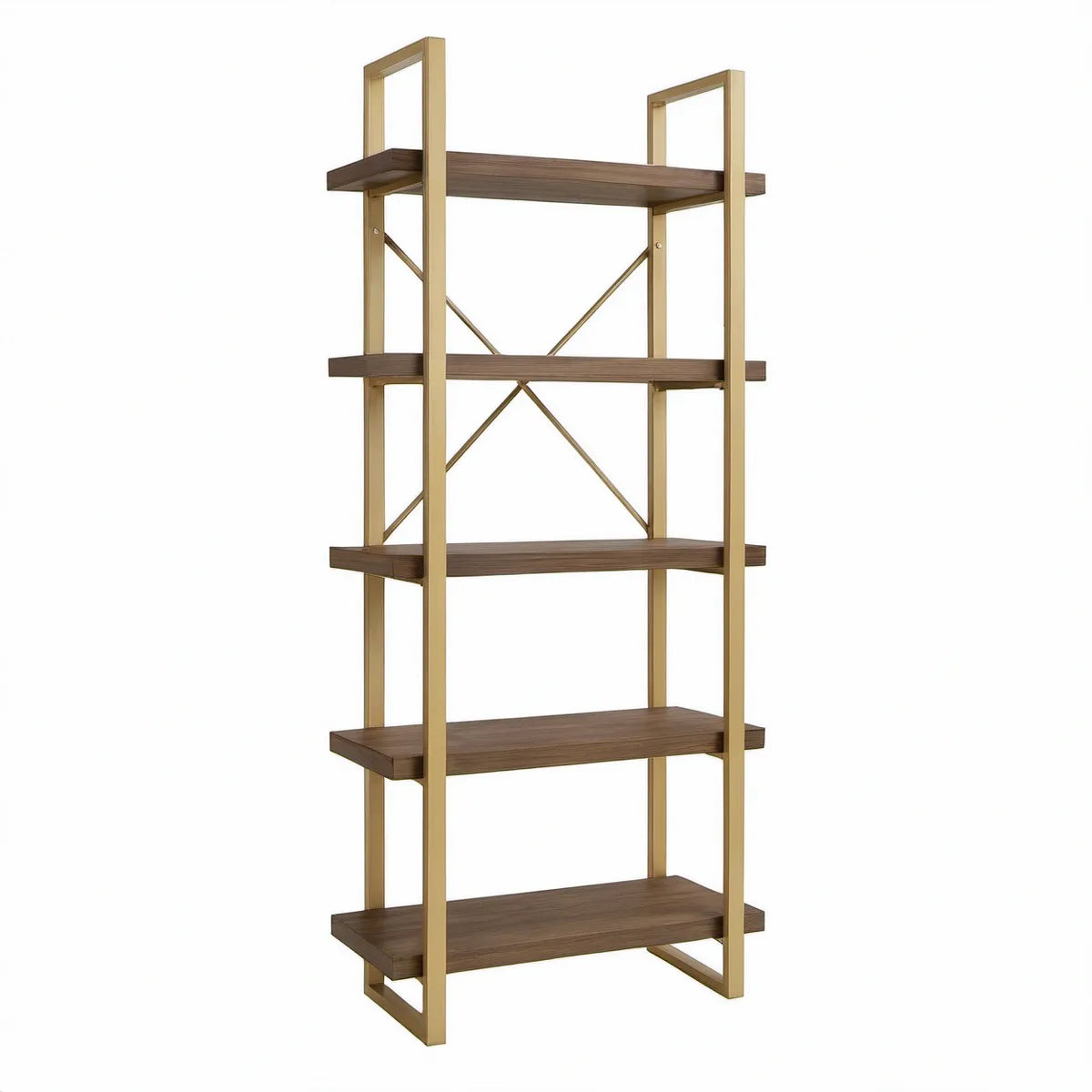 Regał industrialny 5 półek 80 x 30 x 180 cm MDF i stal, orzechowy/złoty