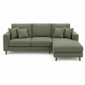 Oliwkowozielona sofa narożna 3-osobowa z prawostronnym szezlongiem 240 x 150 x 85 cm