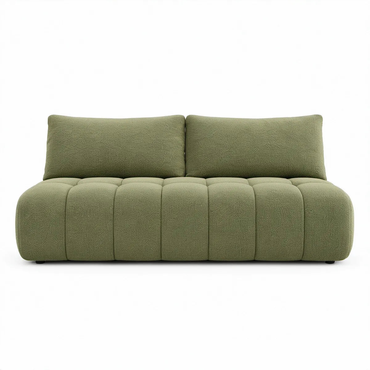Dwuosobowa sofa z tkaniny bouclé w kolorze oliwkowym, 180 x 100 x 75 cm