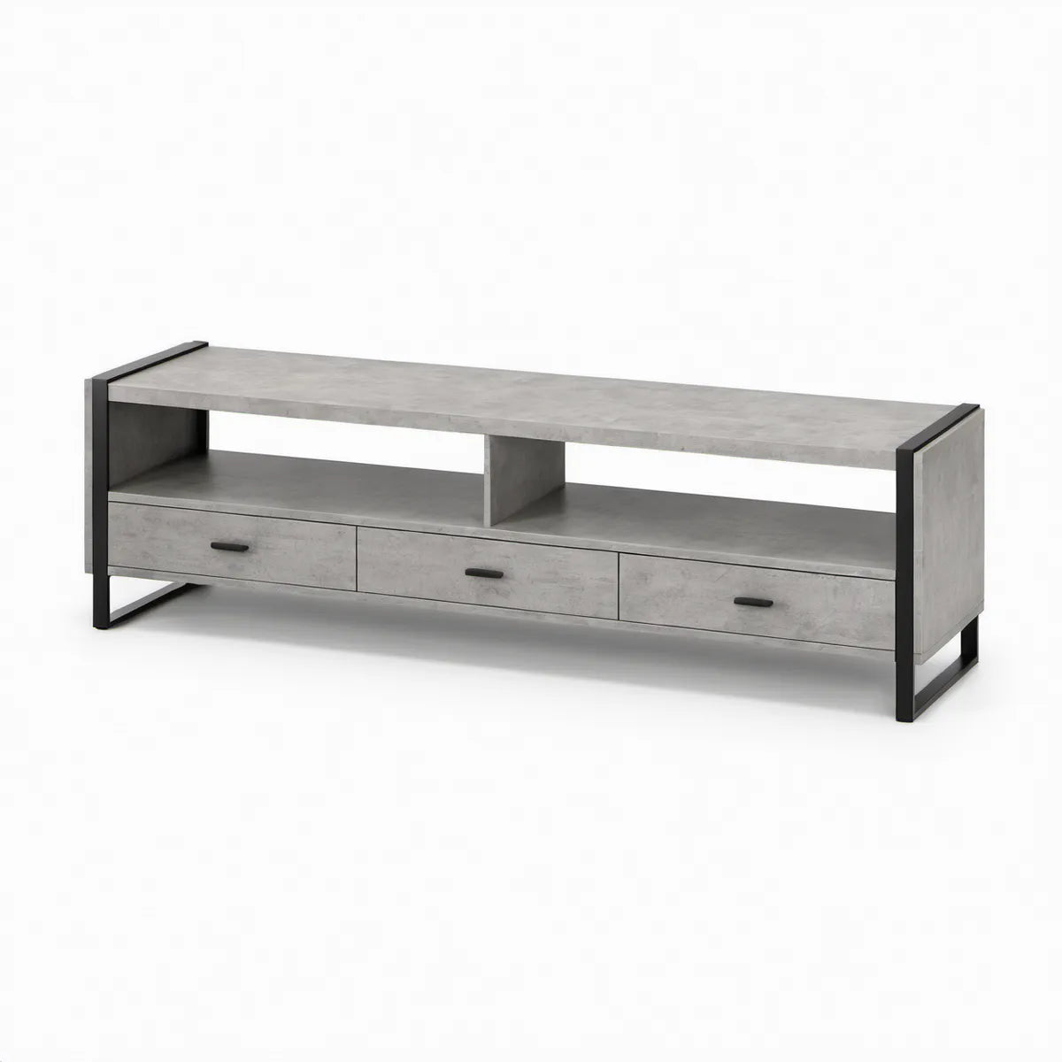 Szafka RTV industrialna 160 x 40 x 50 cm z 3 szufladami, szary beton/czarny