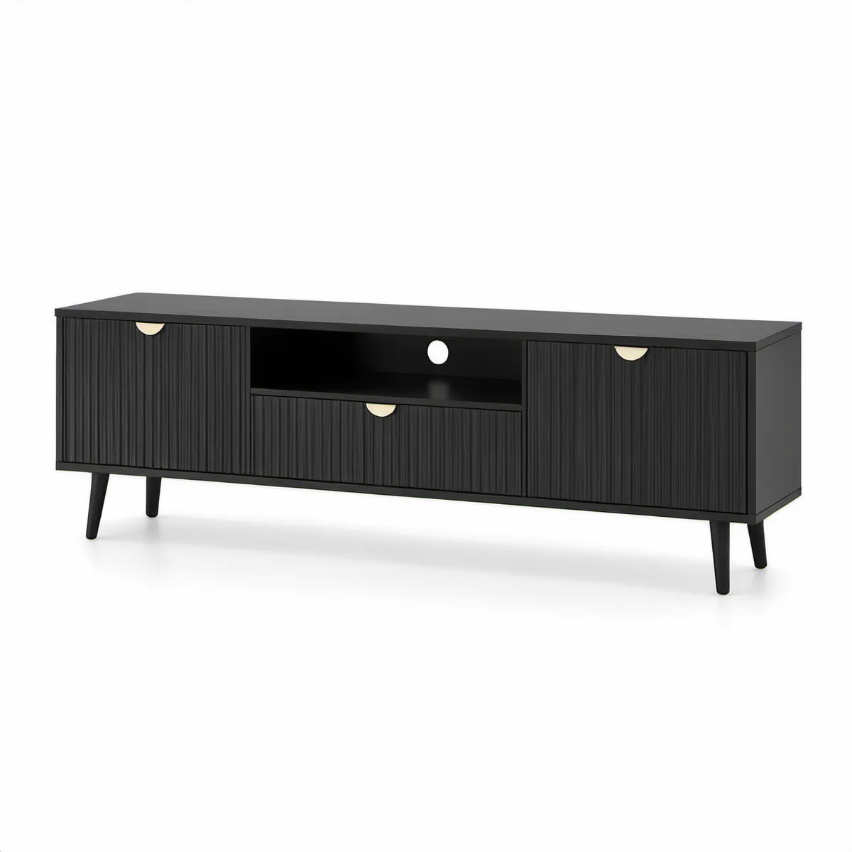 Szafka RTV 160 x 40 x 50 cm z laminowanej płyty wiórowej Czarna/Złota