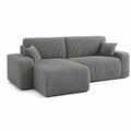 Szara sofa narożna 3-osobowa z lewostronnym szezlongiem, sztruks poliestrowy, 250 x 160 x 85 cm