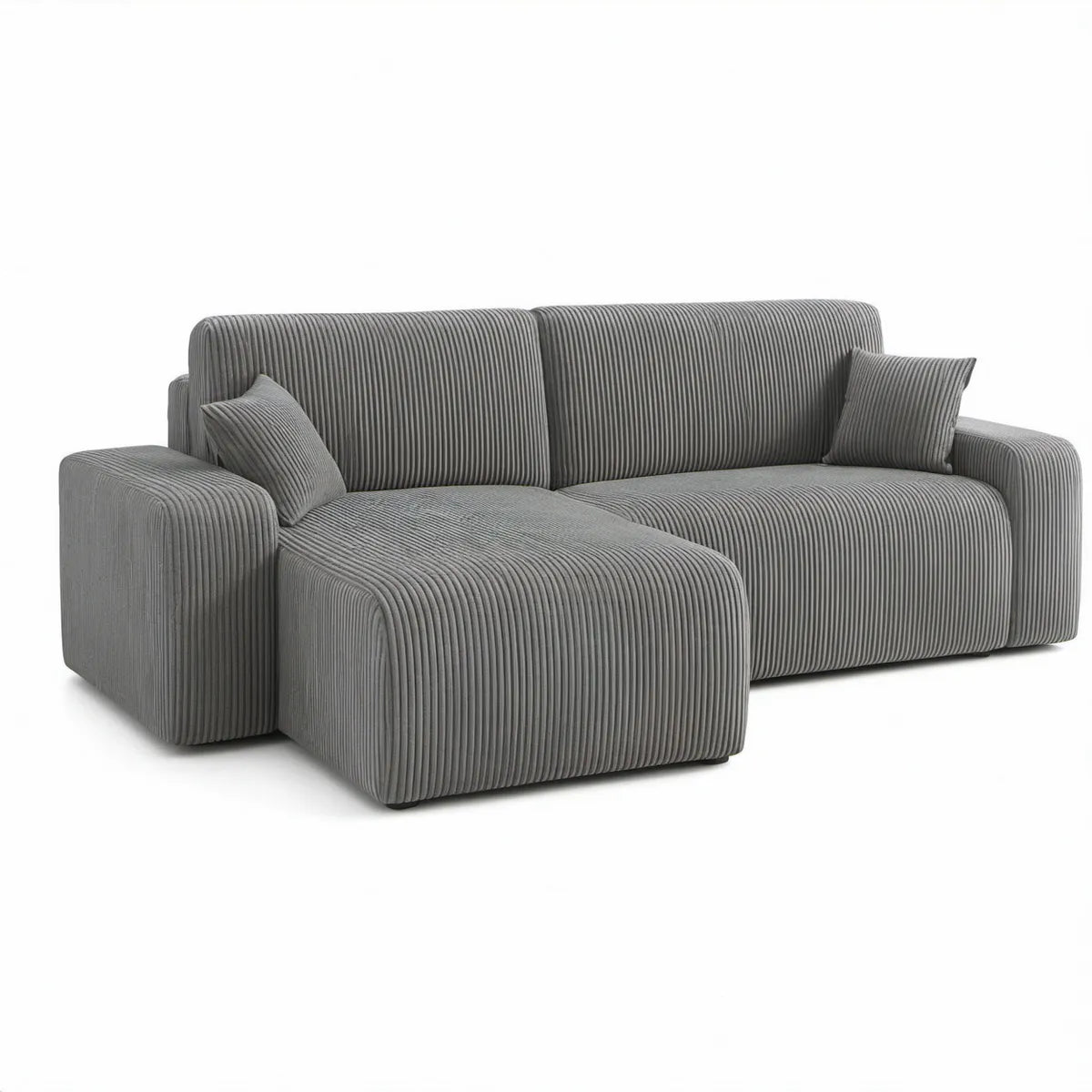 Szara sofa narożna 3-osobowa z lewostronnym szezlongiem, sztruks poliestrowy, 250 x 160 x 85 cm